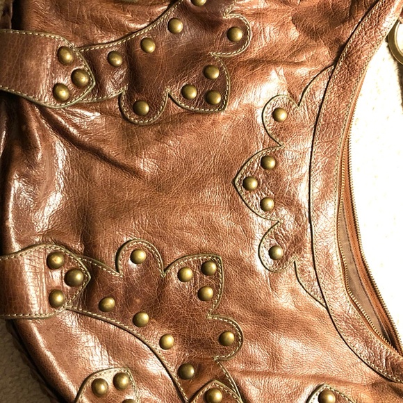 Isabella Fiore Studded Brown Leather Shoulder Bag - Picture 4 of 7